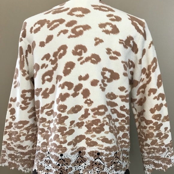 Chico's Cream and White Leopard Print Cardigan Sweaters - Picture 2 of 3